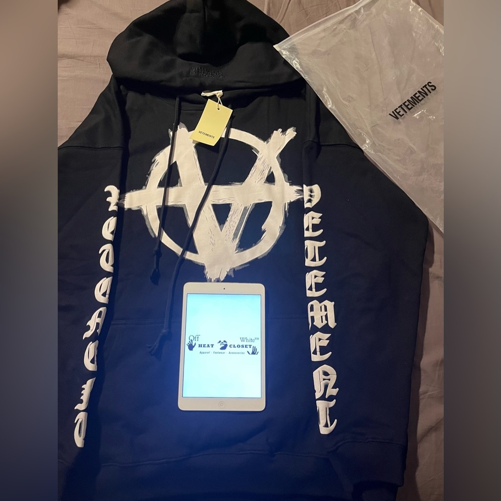 Vetements Double Anarchy Drawstring Hoodie